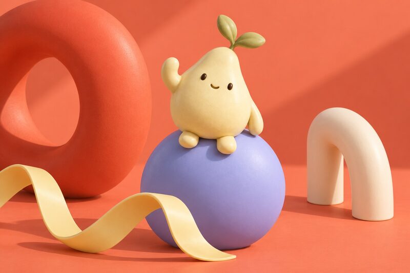Pépin, notre mascotte en céramique, dans un atelier de soin corail et pervenche